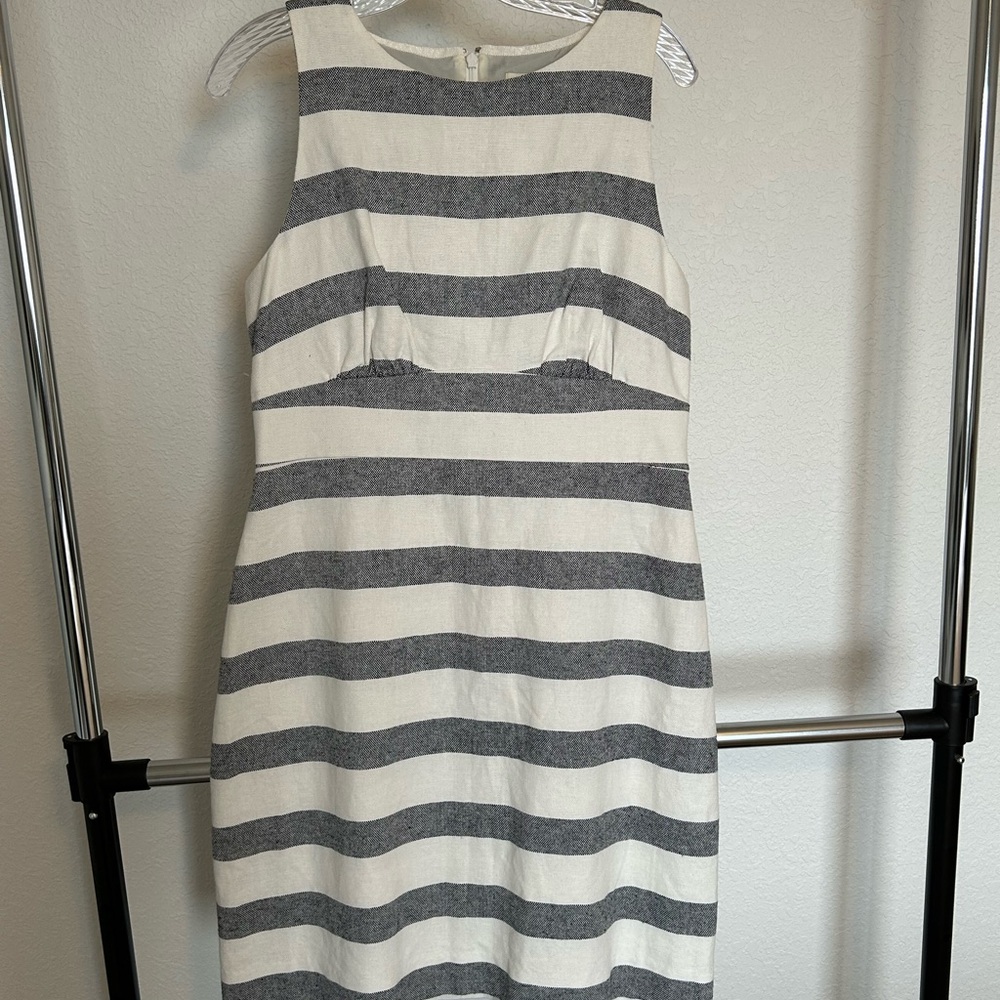 J. Crew Factory Linen and Cotton Navy and White Dress NWT